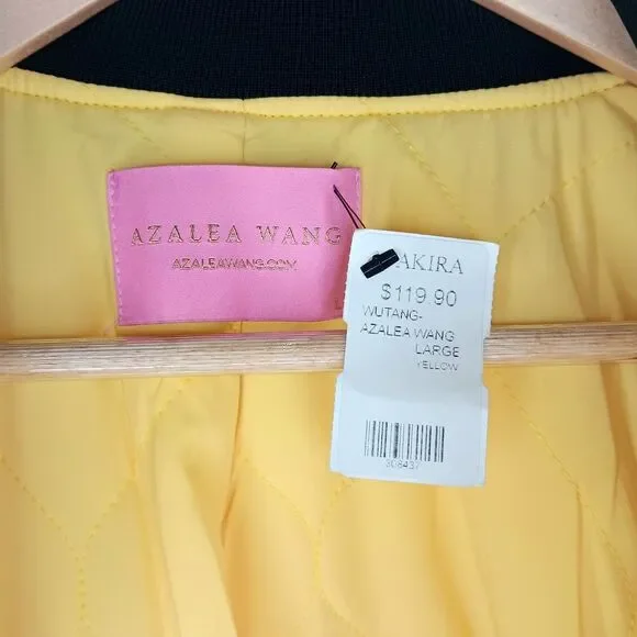 AZALEA WANG Women’s Yellow Black Varsity Bomber Jacket Large Retro Bold NWT - Picture 8 of 10